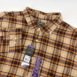 Eddie Bauer Bristol Flannel Shirt XXL Khaki Plaid Cotton NWT Mens